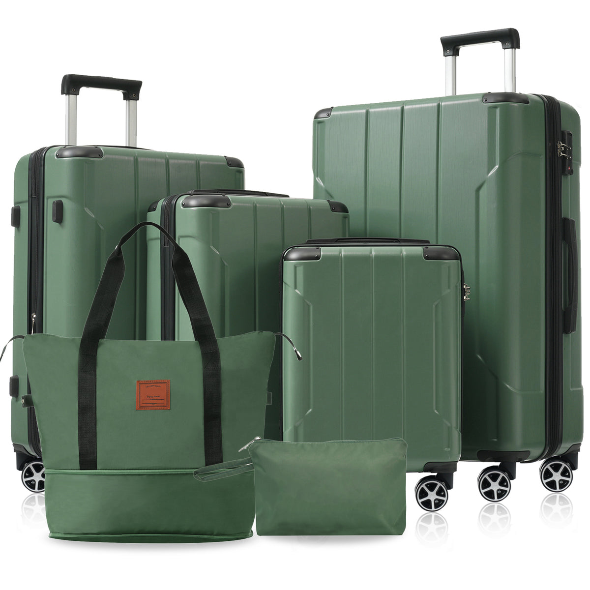 Hardshell Luggage Sets 6 Piece Suitcase Set, Expandable Lightweight Suitcases with Dual Wheels, TSA Lock for Men Women, Green
