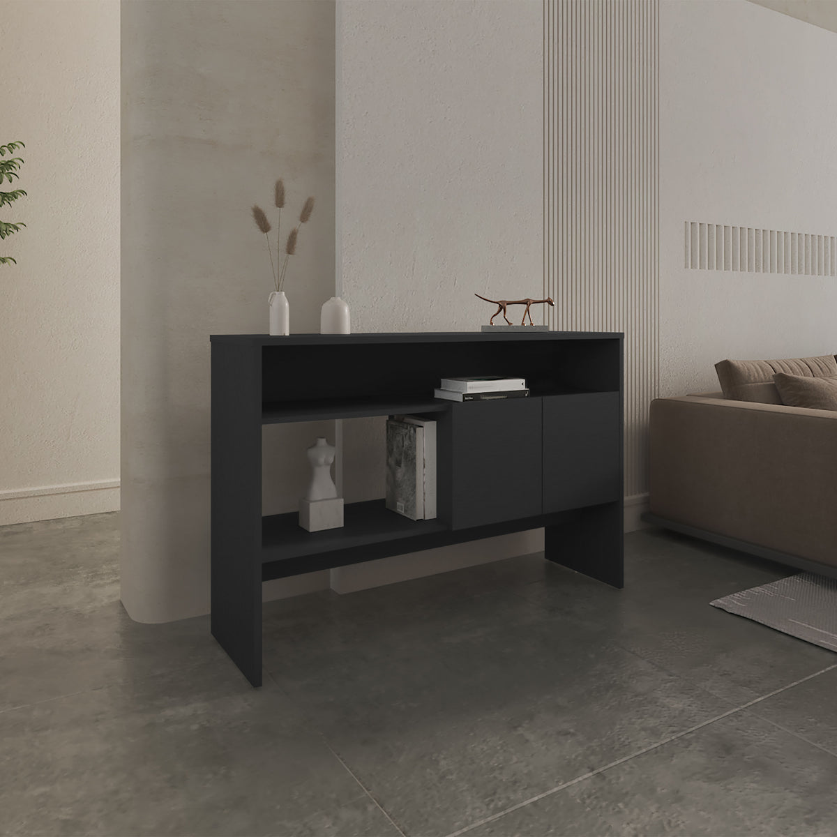 Console Table 31.8' H with 2 Doors and 3 Shelves, Black