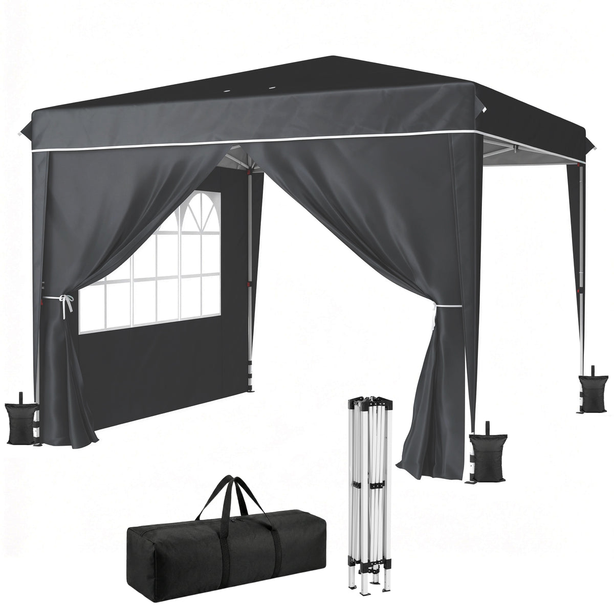 Outsunny 10 x 10 ft Pop Up Canopy Tent with Sidewalls, UPF50+ Outdoor Portable Instant Canopy Shelter with Carry Bag, Sandbags, Adjustable Height for  Parties, Events, Camping, Black