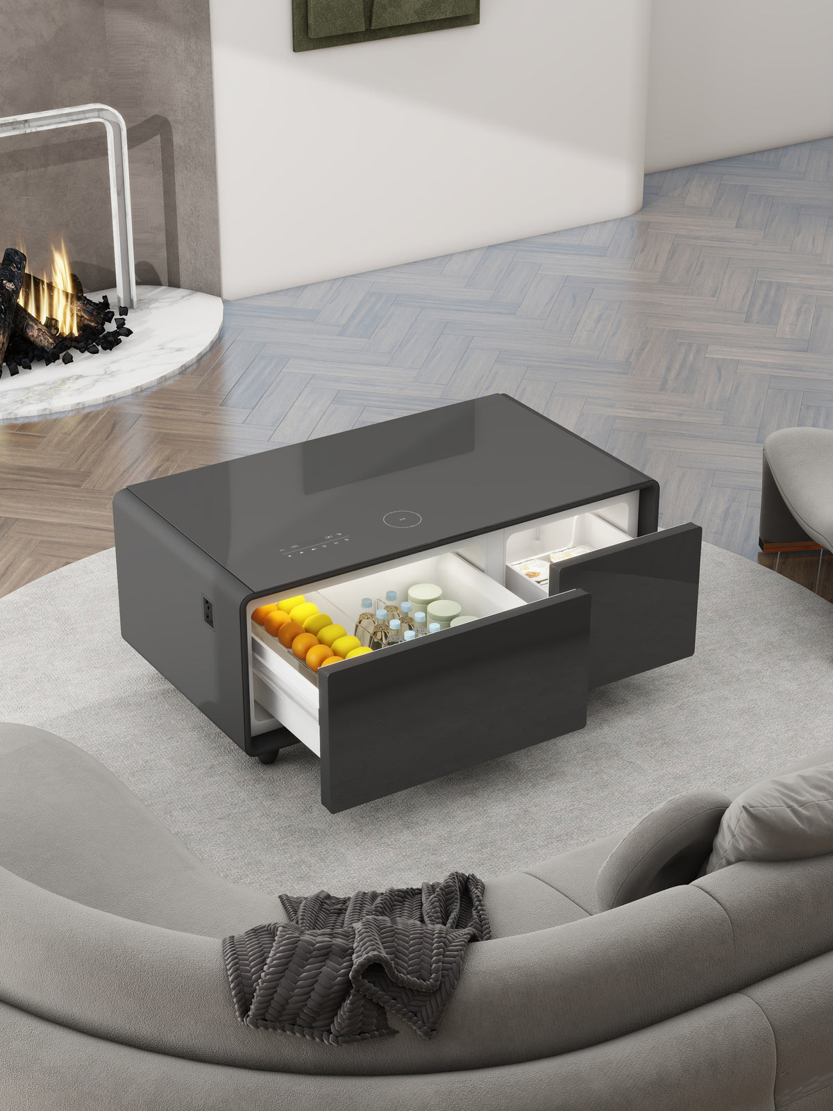 Party time modern style LED display Refrigerator coffee table in Black color