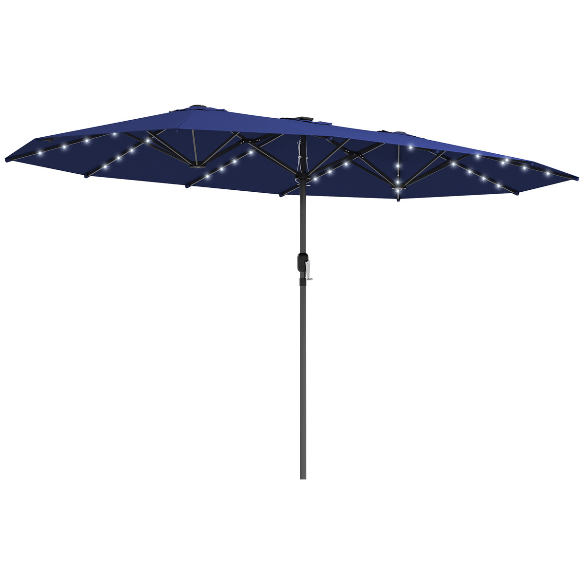 Outsunny 14.8ft Double Umbrella, Large Outdoor Patio Sun Shade with LED Solar Light for Garden, Navy Blue