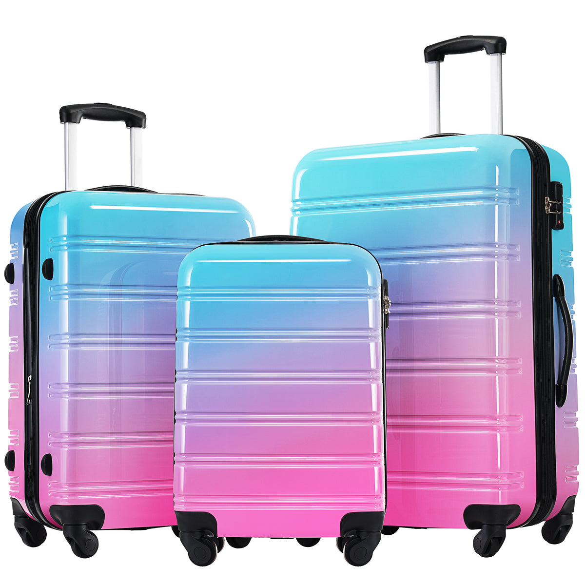 Gradient Color Expandable Hardshell Luggage Sets with Spinner Wheels and TSA Lock, Lightweight 20' 24' 28', Blue and Red