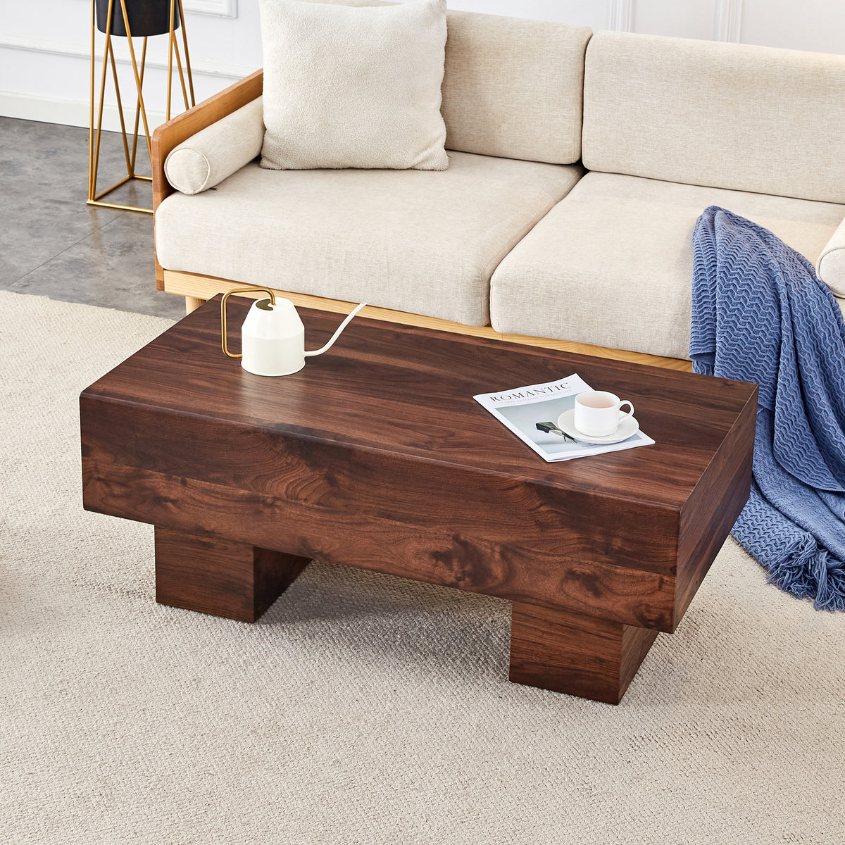 Modern Simple Walnut Colored Texture Sticker MDF Coffee Table - 43.3'x21.6'x17.2' Practical Model.Making it an ideal addition to any living room or apartment.