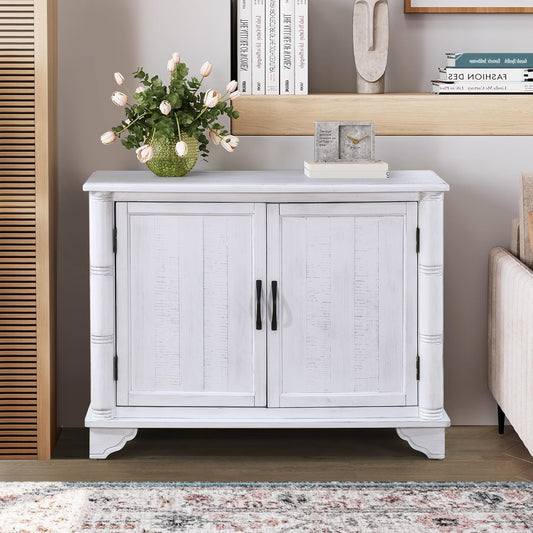 40'  Console Table with Storage Shelf, Retro Entryway Table with Adjustable Storage Shelf, Sofa Couch Table for Hallway, Entry Way, Living Room, Foyer,  Antique White