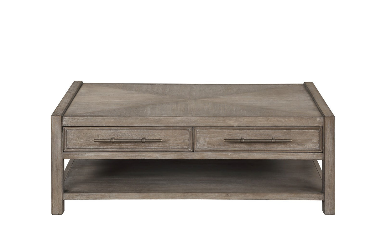 50 inch Coffee Table, No Assembly Required, White Oak Finish