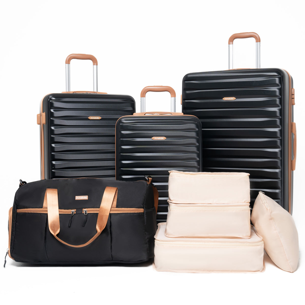 8-Piece Set (20'24'28 +19'fitness bag+4-piece storage bag) ,Hard Case Spinner Wheels ABS Luggage Sets with TSA Lock Carry On Suitcase Luggage Durable Suitcase Color Matching BLACK