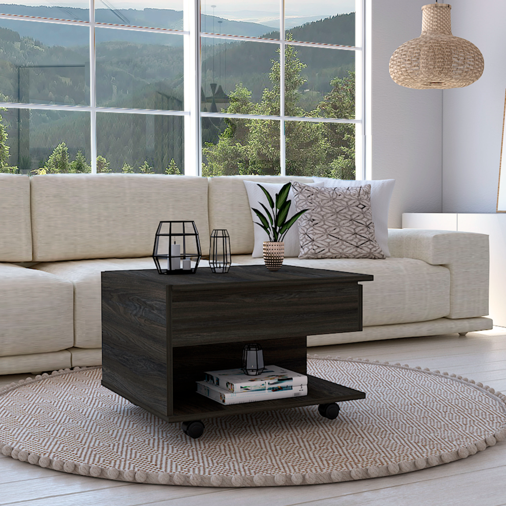 Lift Top Coffee Table, Casters, One Shelf, Carbon Espresso