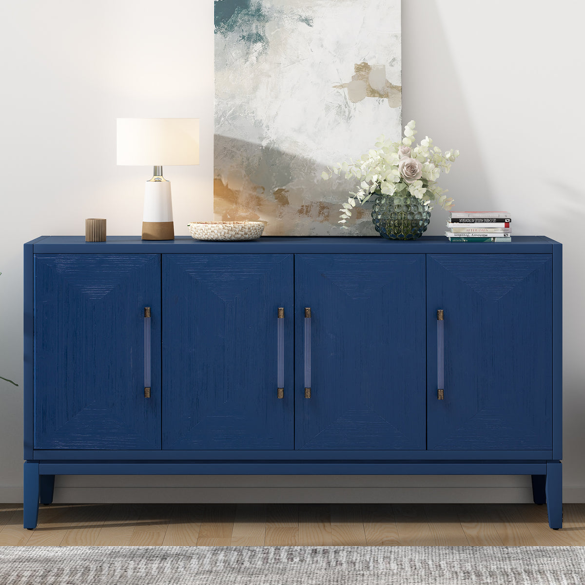 U_STYLE  Versatile Four-Door Sideboard with Brushed Doors and Fir Veneer,Featuring Elegant Handles,Perfect for Various Spaces.
