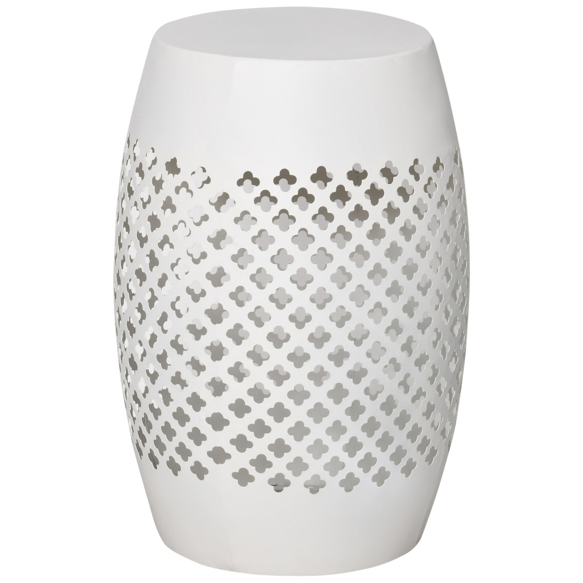 Outsunny 12.5' Steel Patio End Table, Round Hollow Drum Side Table, Accent Table for Indoor and Outdoor, White