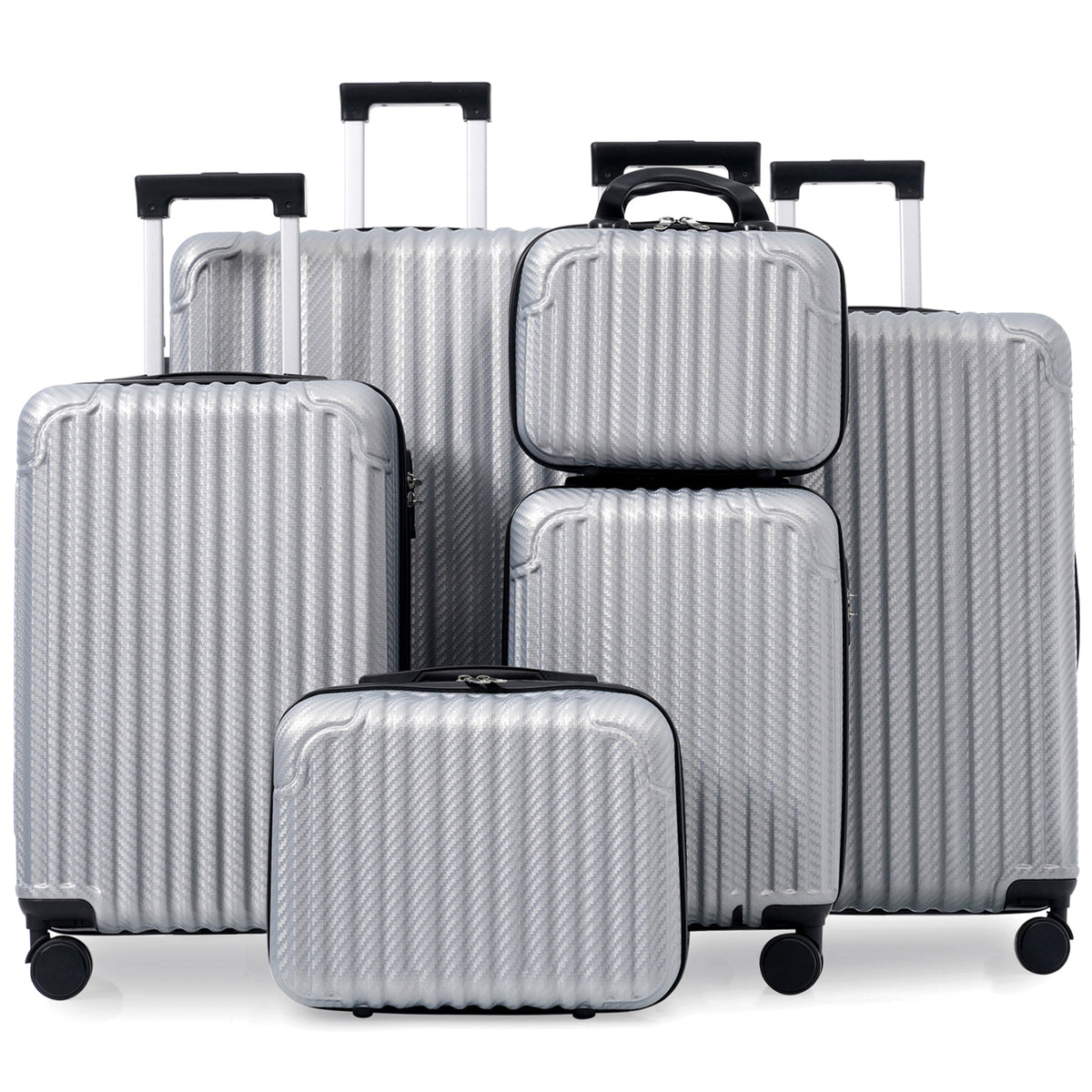 6-Piece Luggage Set, Durable Hardshell ABS Suitcase with Spinner Wheels, TSA Lock, Side Hooks, Lightweight Carry-On & Checked Luggage