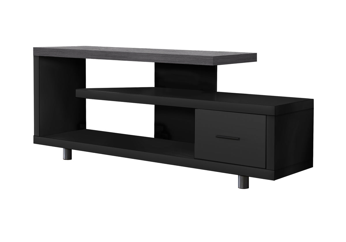 Tv Stand, 60 Inch, Console, Media Entertainment Center, Storage Cabinet, Living Room, Bedroom, Black And Grey Laminate, Contemporary, Modern