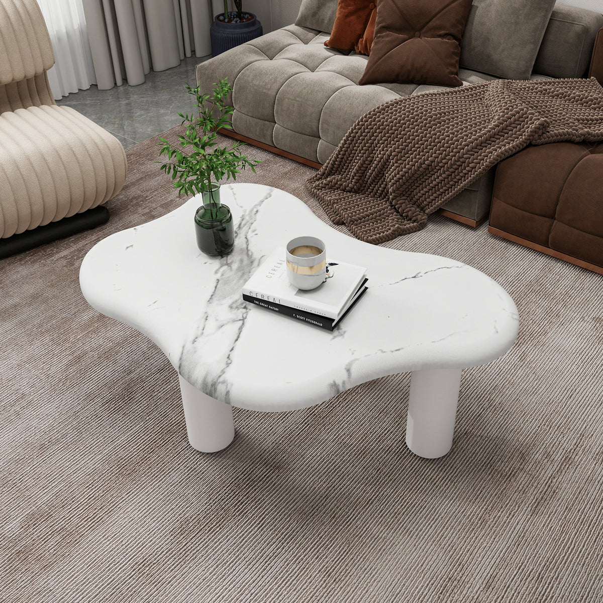 Cloud Coffee Table Classic Modern Marbling Tea Table, Irregular Indoor End Table For Living Room Apartment Free Shape with 3 Legs