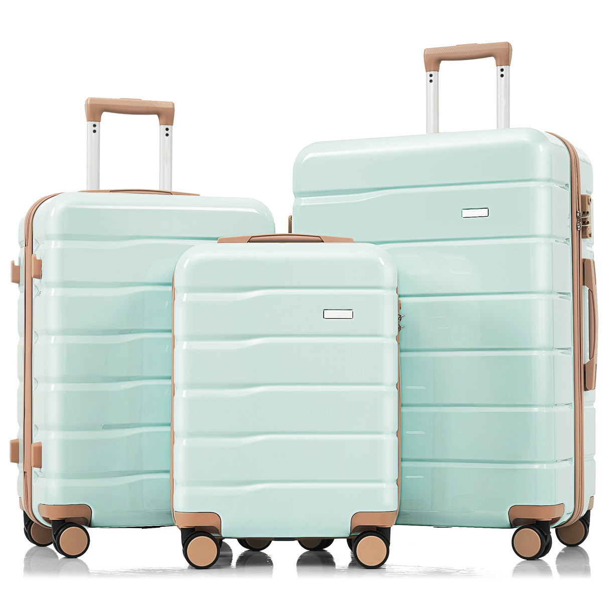 Premium ABS Travel Luggage Set , 3-Piece TSA Lock Suitcase Ensemble with 20, 24, and 28 Inch Sizes with 360° Spinner Wheels, blue and golden
