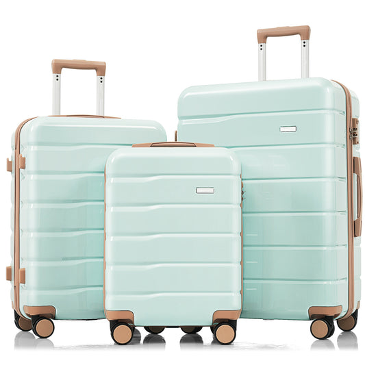 Premium ABS Travel Luggage Set , 3-Piece TSA Lock Suitcase Ensemble with 20, 24, and 28 Inch Sizes with 360° Spinner Wheels, blue and golden