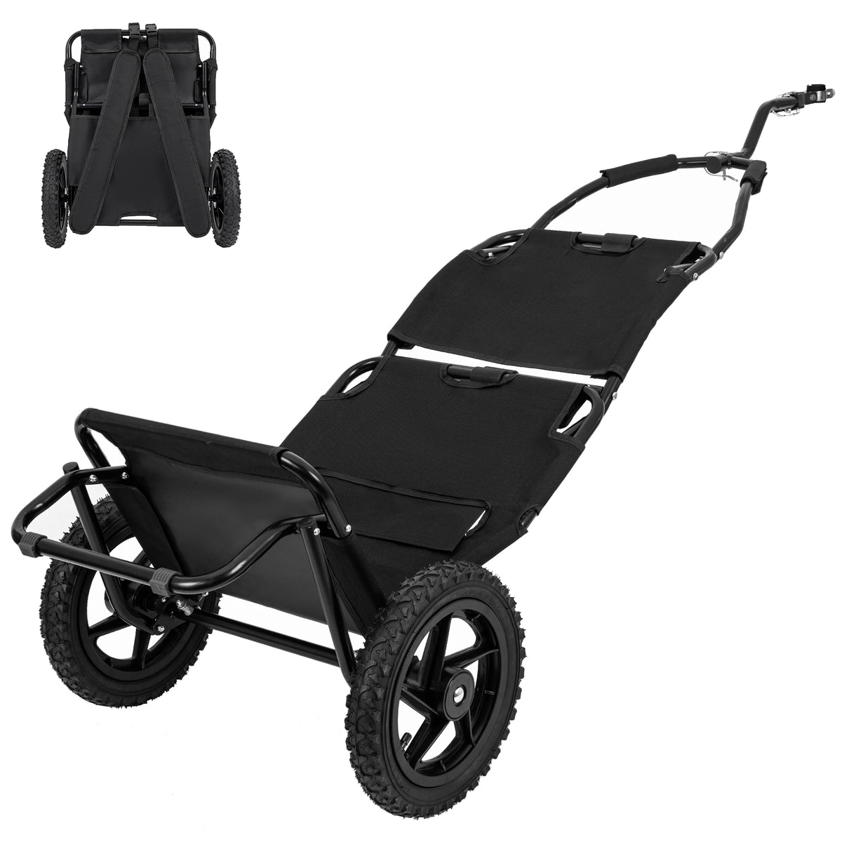 Bike Cargo Trailer 60 lbs Load 3-in-1 Bicycle Wagon Cart Folding, Backpack/Trailer/Pushcart Mode with 12-Inch Wheels, Foldable Carbon Steel Frame, Fits 22-28 in Bike Wheels, for Carrying Cargo