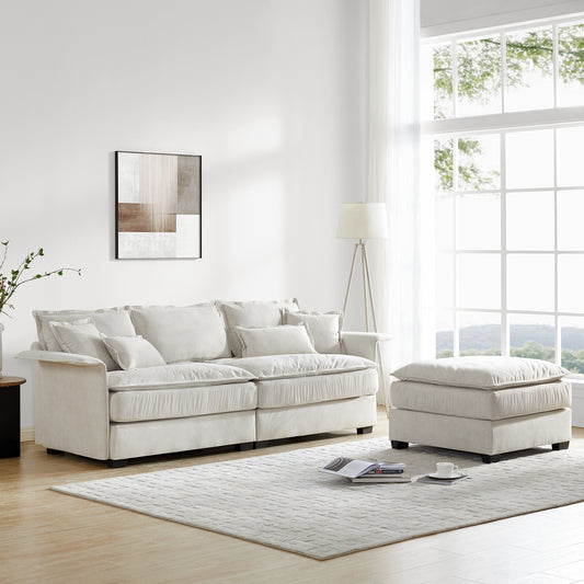 [VIDEO provided][New]95*66'Oversized Luxury Sectional Sofa with Bentwood Armrests,4 seat Upholstered Indoor Furniture with Double Cushions,L Shape Couch with Ottoman for Living Room,Apartment,3 Colors