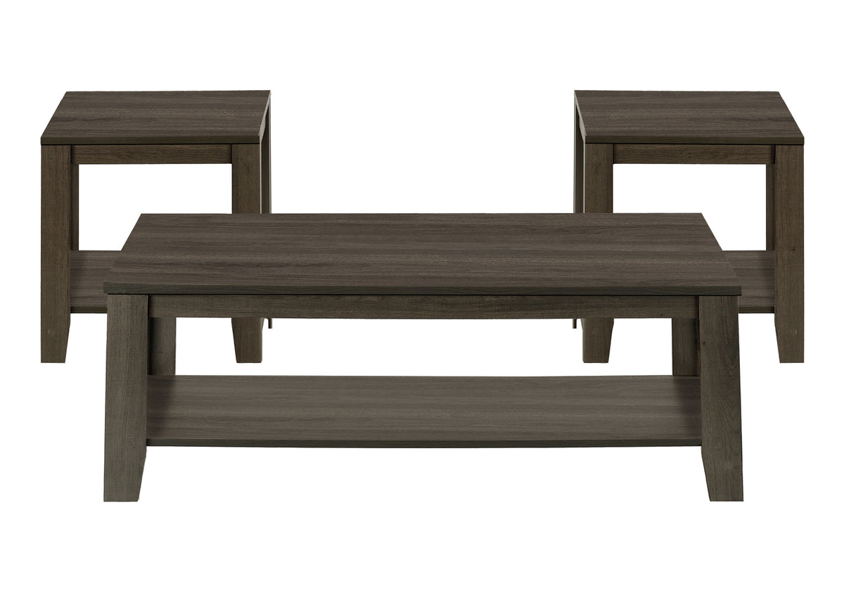 Table Set, 3pcs Set, Coffee, End, Side, Accent, Living Room, Brown Laminate, Transitional