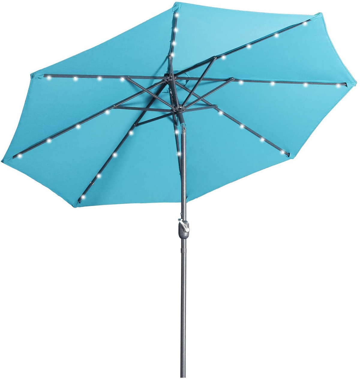 9ft Patio Umbrella Outdoor Market 32 LED Solar Umbrella with Tilt and Crank(Light Blue)