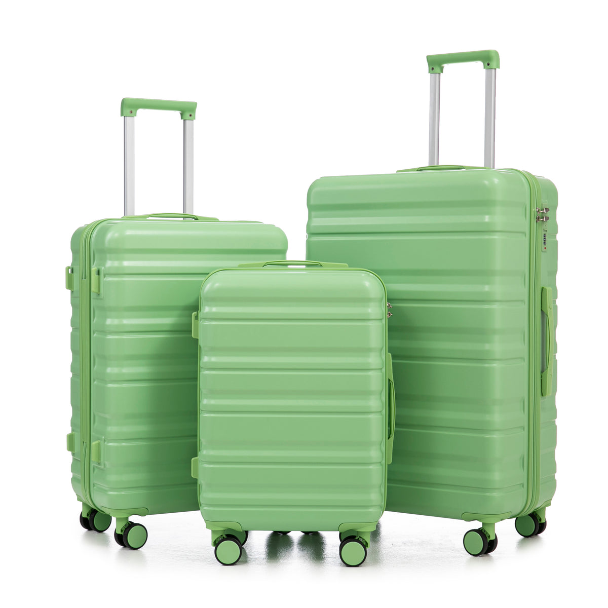 TOURIST 20'/24'/28' 3 pcs/set in ABS Spinner Wheel Luggage, Carry on Suitcase, Matching Color, Combination Lock (Green)