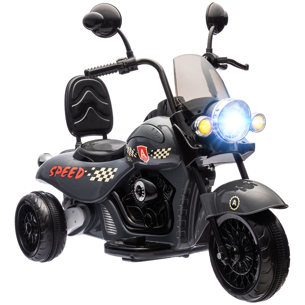 Qaba Electric Motorcycle for Kids, 3 Wheel 6V Battery Powered Chopper Motorbike, Ride on Motorcycle with Headlights, Music, Forward & Reverse for Boys and Girls Ages 3-6 Years, Gray