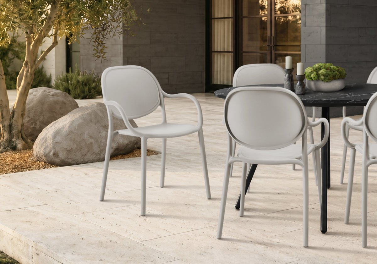 Outdoor Chair, 32'h, Stacking Dining Armchair, Patio Chairs, Set Of 4, Light Grey, Contemporary, Modern