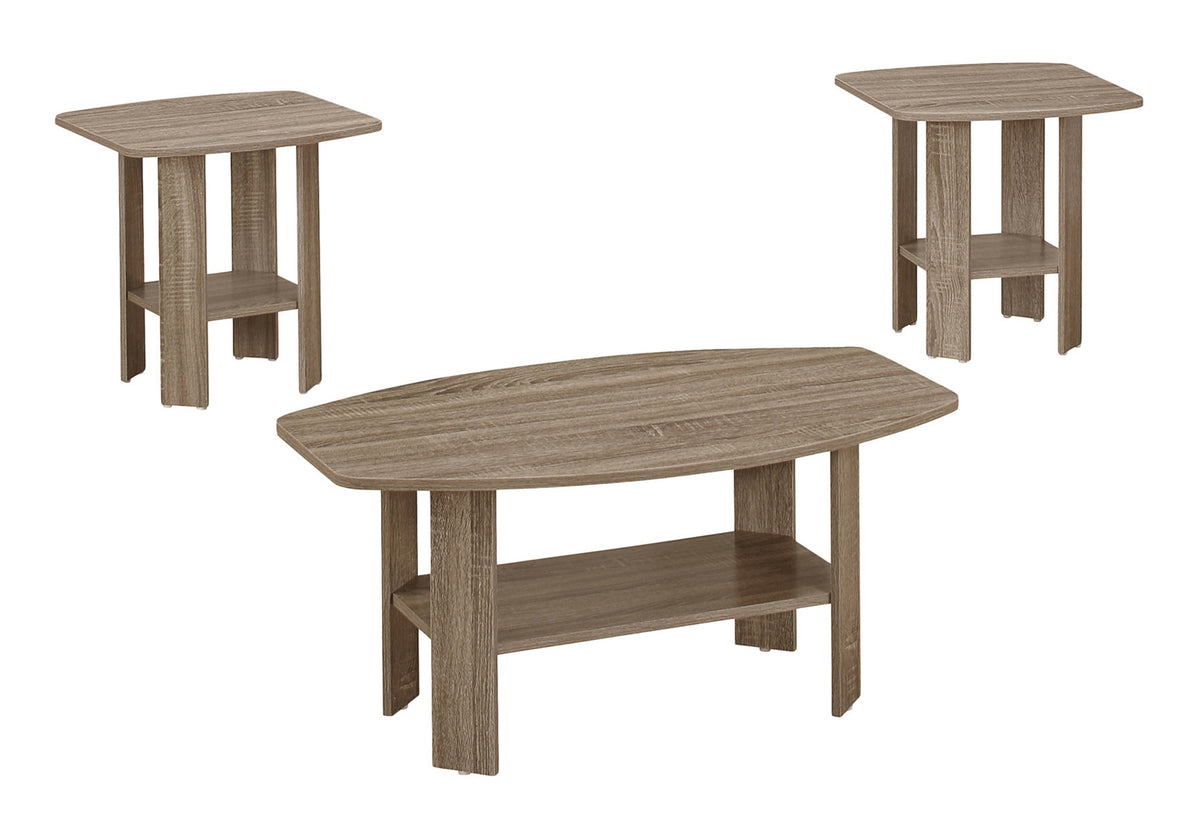 Table Set, 3pcs Set, Coffee, End, Side, Accent, Living Room, Brown Laminate, Transitional