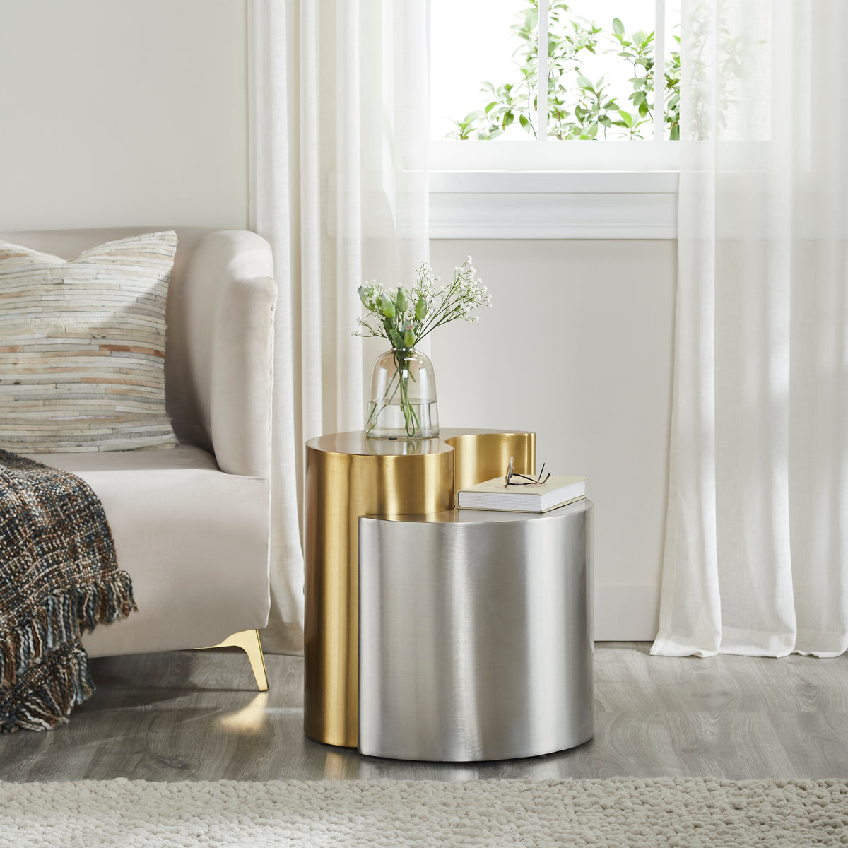 Modern & Contemporary Style End Table Made with Iron Sheet Frame in Gold & Silver