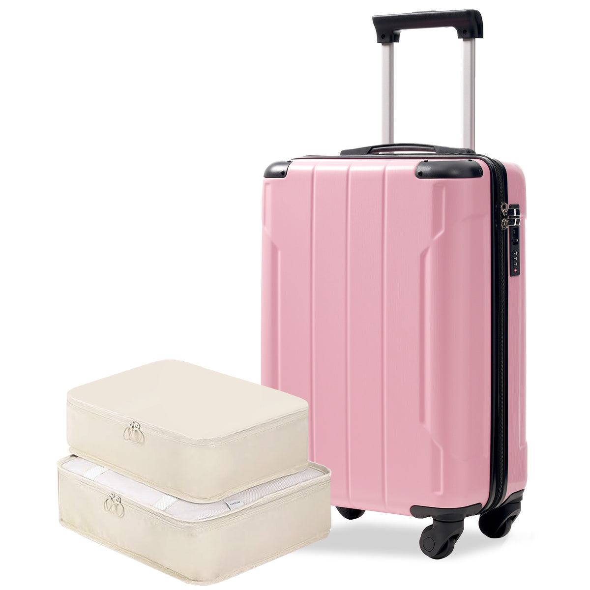 20-Inch Hardshell Carry-On Luggage, Lightweight Durable ABS Suitcase with Spinner Wheels, Built-in TSA Lock, 2 Packing Cubes, Pink