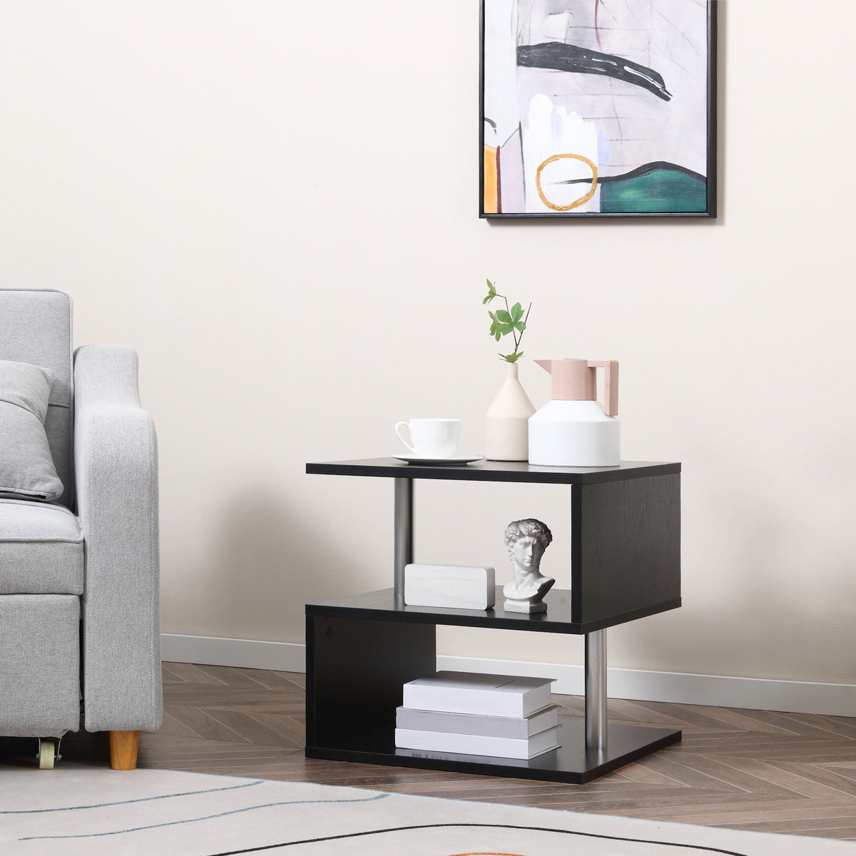 DFW Coffee Tables for Living Room Modern Black Coffee Table with S-Shaped 3 Tiers Open Storage Shelf Matte Center Sofa Tea Table  for Home Office Furniture Black 19.70' Tall