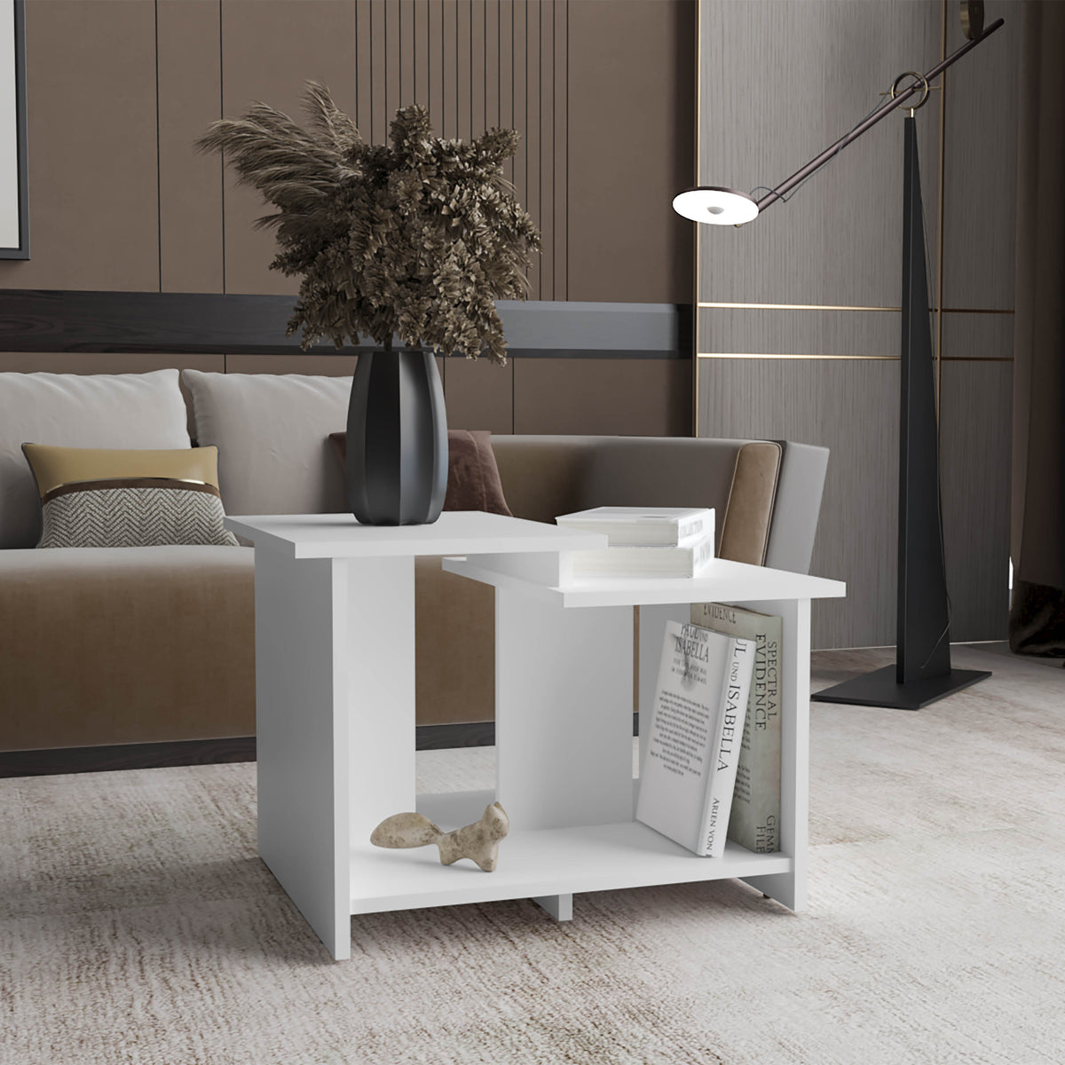 Weman 23.6' W  Coffee Table with Open Shelf Living Room, Home Office Storage White