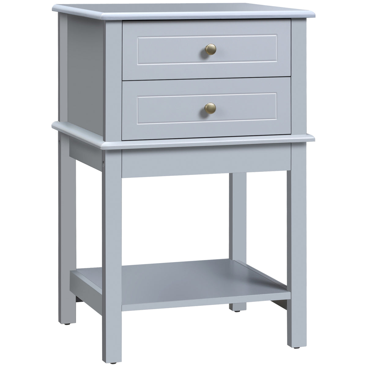 HOMCOM Side Table with 2 Storage Drawers, Modern End Table with Bottom Shelf for Living Room, Home Office, Light Gray