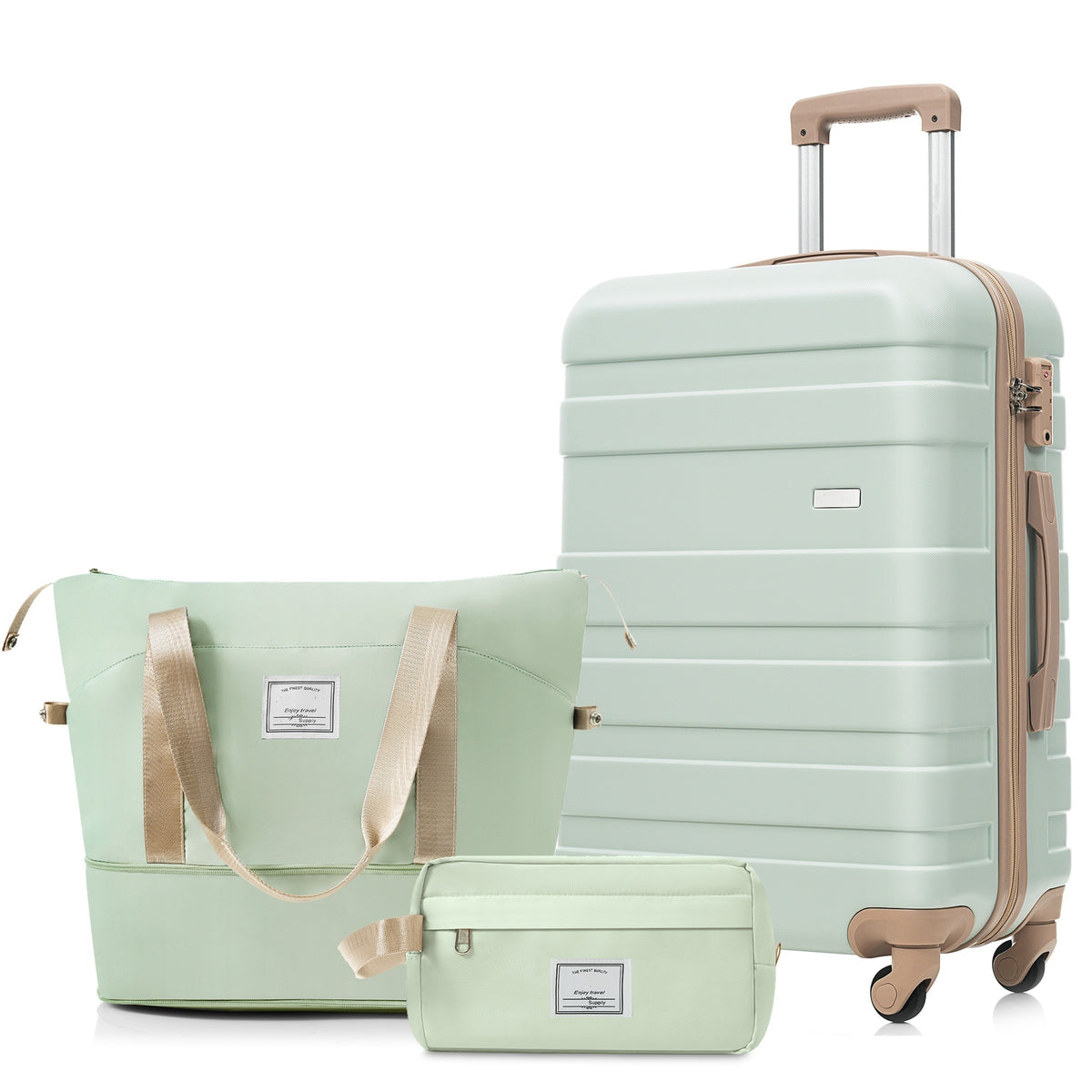3-Piece Luggage Set  - 28in Checked Suitcase with TSA Lock Travel Duffel Bag Wet-Dry Toiletry Bag,grey green