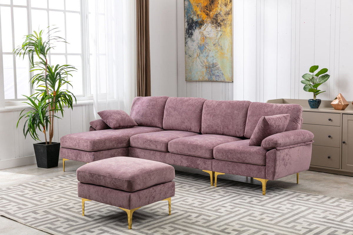 COOLMORE U-shape sectional sofa  with Ottoman , Reversible Sofa Couch for Living Room,Spacious Furniture,Durable Couch Removable and machine washable cover (Purple Velvet)