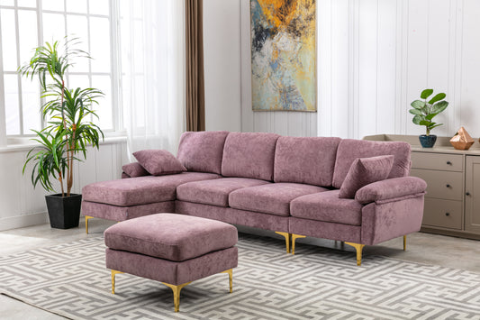 COOLMORE U-shape sectional sofa  with Ottoman , Reversible Sofa Couch for Living Room,Spacious Furniture,Durable Couch Removable and machine washable cover (Purple Velvet)