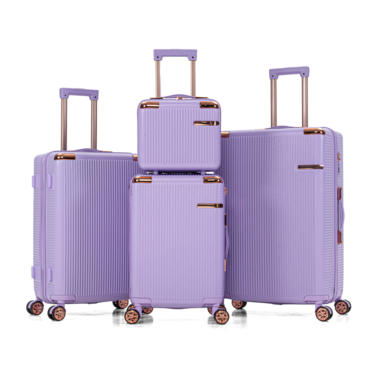 4-piece hard luggage (14/19/23/27 inches), ABS material, dual rotating four-wheel luggage, password lock, lightweight universal wheel luggage, suitable for family travel Purple;