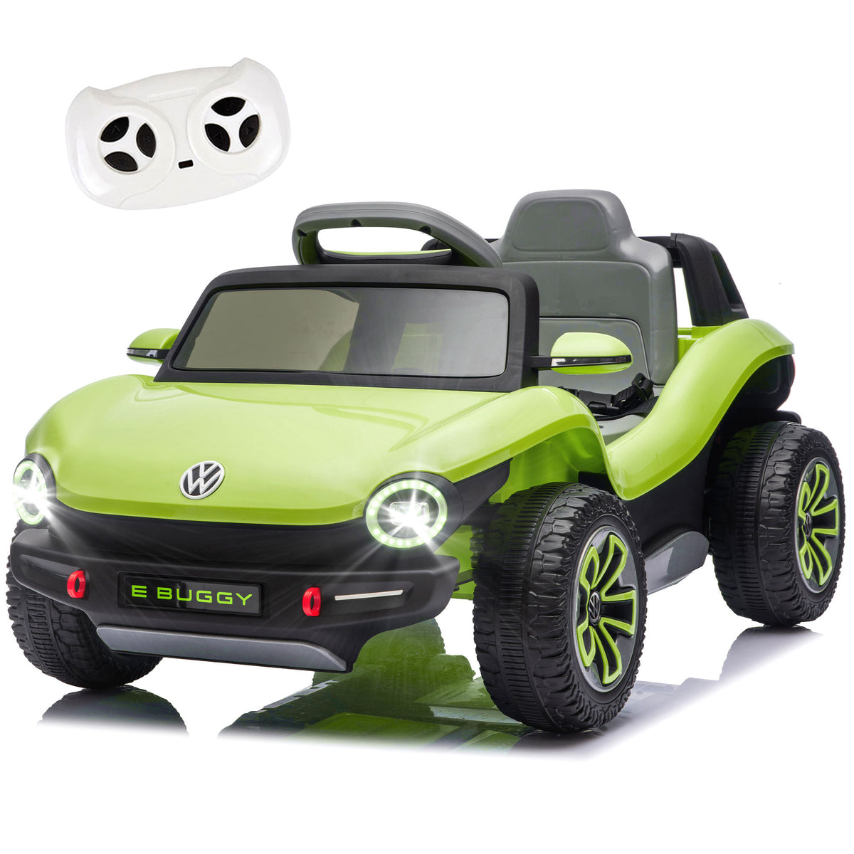 Officially Licensed Volkswagen Beetle Kids Ride On Electric Car,Green Polypropylene,12V 4.5AH,2WD,4-Wheel Suspension,Rear Cargo Storage,Bright Headlights,Bluetooth & USB Music,1.5-2.5 MPH for Ages 3-5