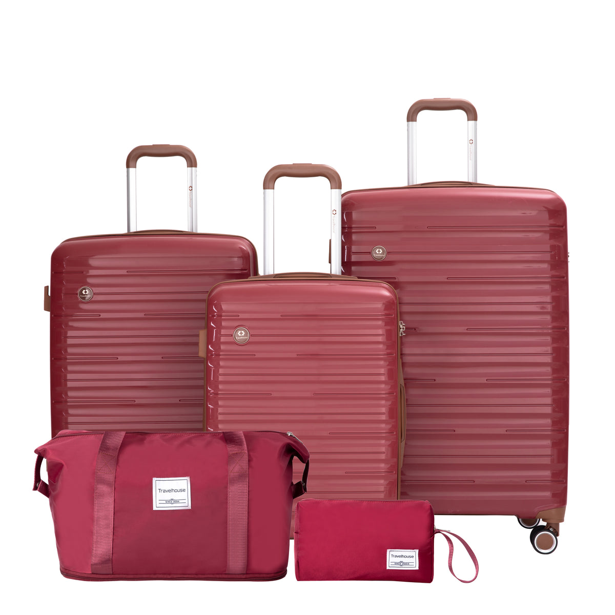 5-Piece Set (20'24'28 +a travel bag and a toiletry bag) ,PP Hardshell Carry on Luggage Set with TSA Lock Carry On Suitcase Luggage  Durable Suitcase  Color  WINE RED.