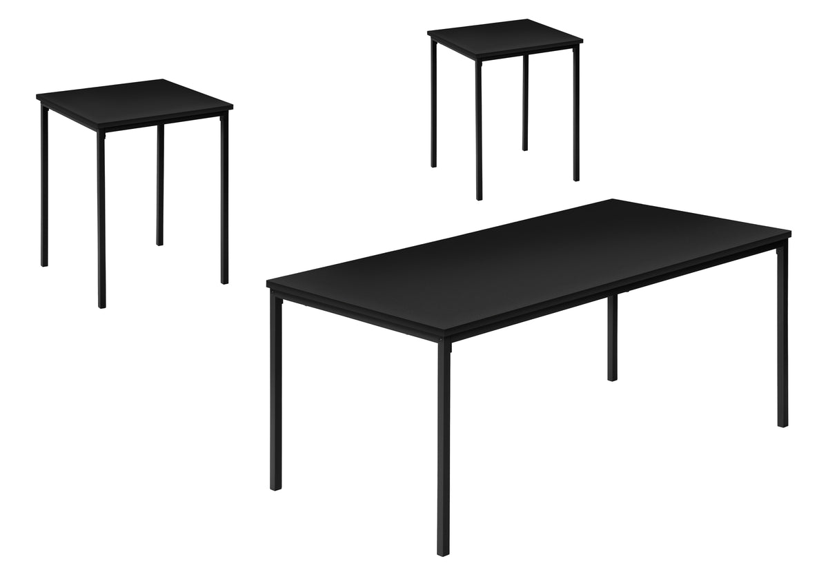 Table Set, 3pcs Set, Coffee, End, Black Metal, Black Laminate, Contemporary, Modern