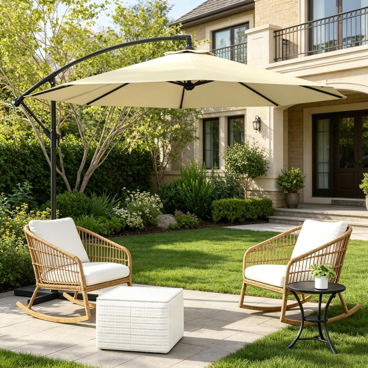 Patio Parasol,Cantilever Tilt Umbrella,Large Outdoor Parasol(Only Umbrella,Not Including Weighted Plates)