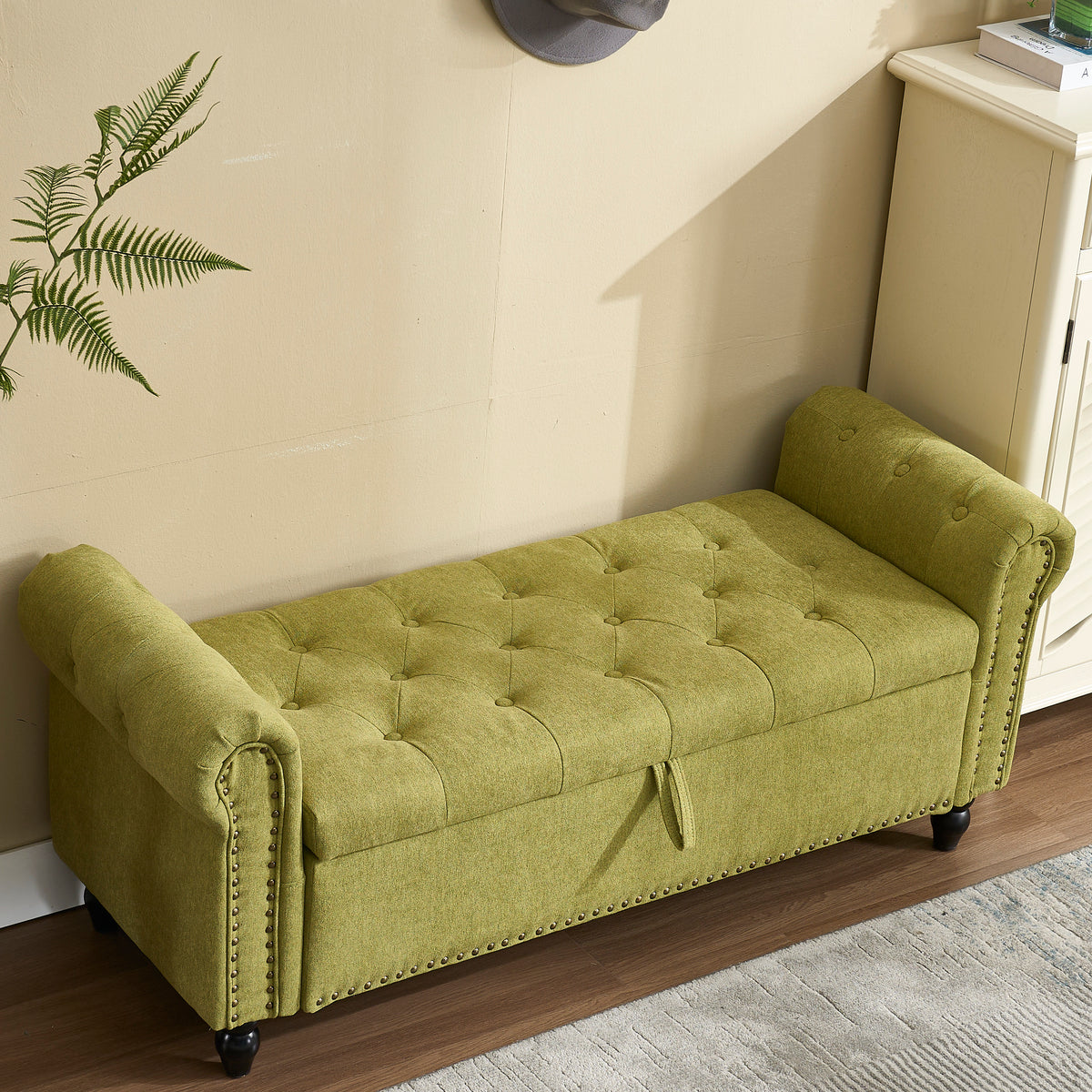 Coolmore Storage Ottoman 55.12 Inches Upholstered Fabric Storage Ottoman Bench,Button Tufted Ottoman with Storage for Living Room,Bedroom End of Bed Bench Withstands 275lbs