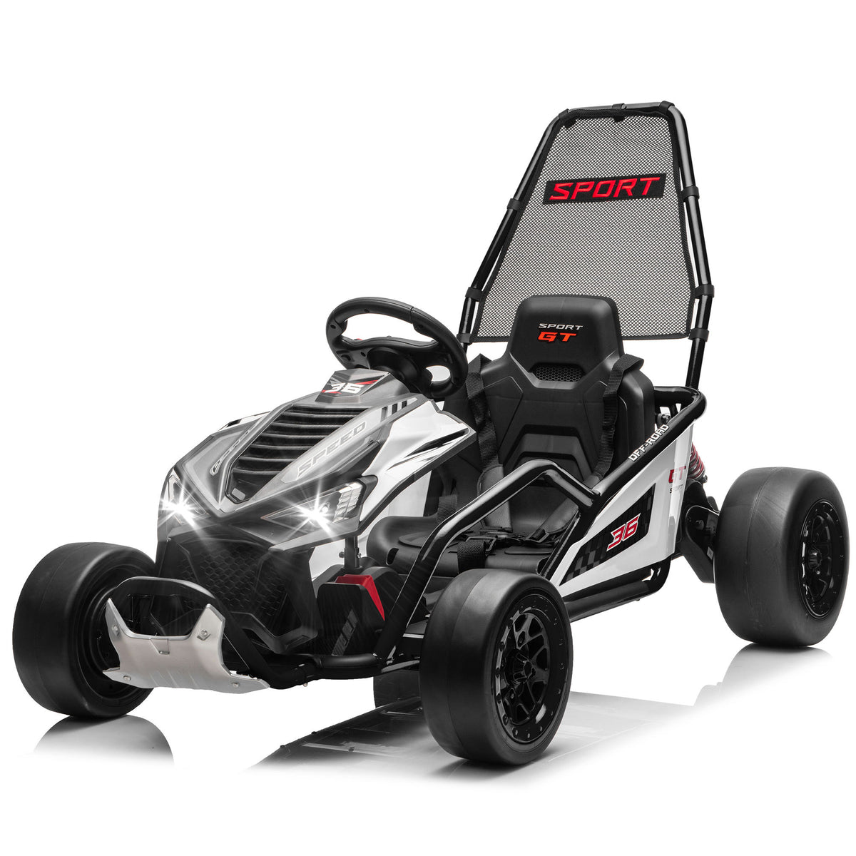 Black 24V 400W Electric Kids Ride-On Go-Kart with Roll Cage, EVA Tires, Rear Suspension, Bluetooth Music, 5-Point Harness, 5-7.5 MPH Speed for Ages 6-12