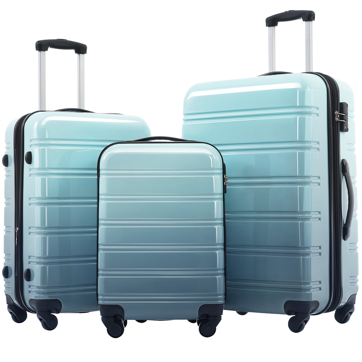 Hardshell Luggage Sets 3 Piece Gradient Color Expandable Suitcase with Spinner Wheels and TSA Lock Lightweight 20' 24' 28' Available,Gradient Blue