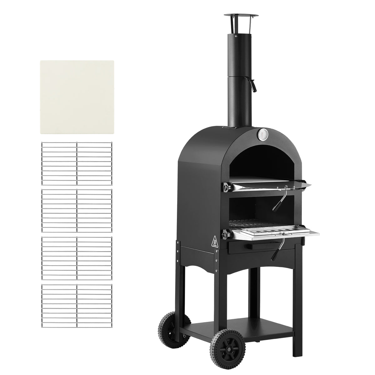 Outdoor Pizza Oven, 12' Pellet Fire Ovens, 2-Layer Pizza Oven Wood Fired, Wood Burning Outdoor Pizza-Oven with 2 Removable Wheels, 1000℉ Max Temperature Fired Pizza-Maker Ovens for Barbecue