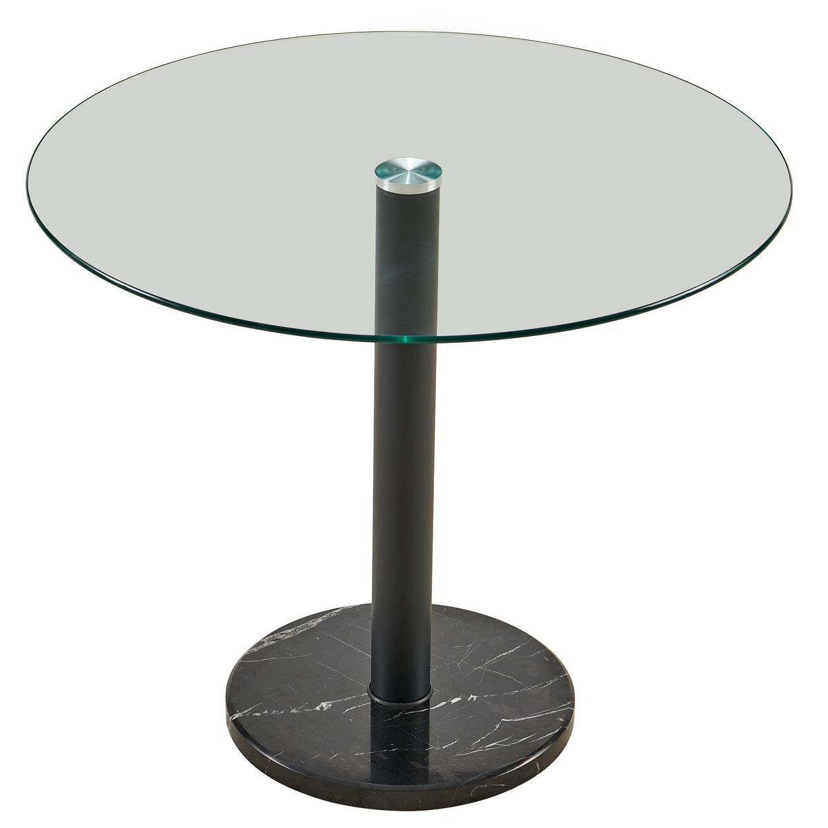 Modern Round Kitchen Table Coffee Table with Glass Top and Black Marble Chassis,Round Dining Table for 4, Easy to Assemble and CleanRound Dining Table