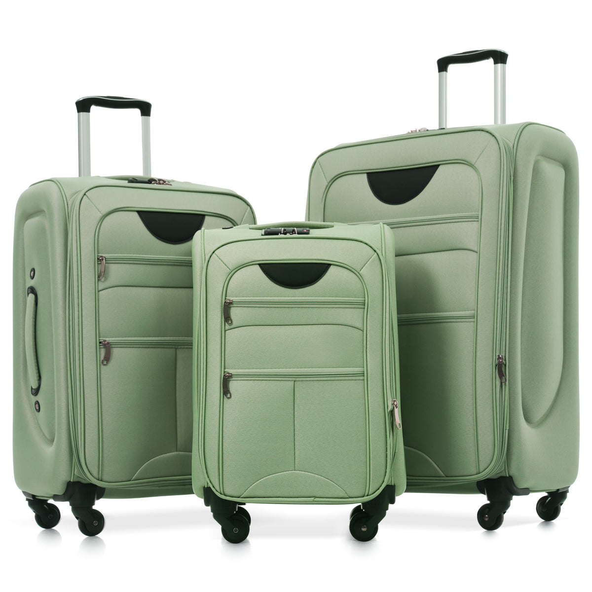 Light Green Softside Luggage Expandable 3 Piece Set Upright Spinner Lightweight Polyester Travel Suitcase - 22/26/30 Inches