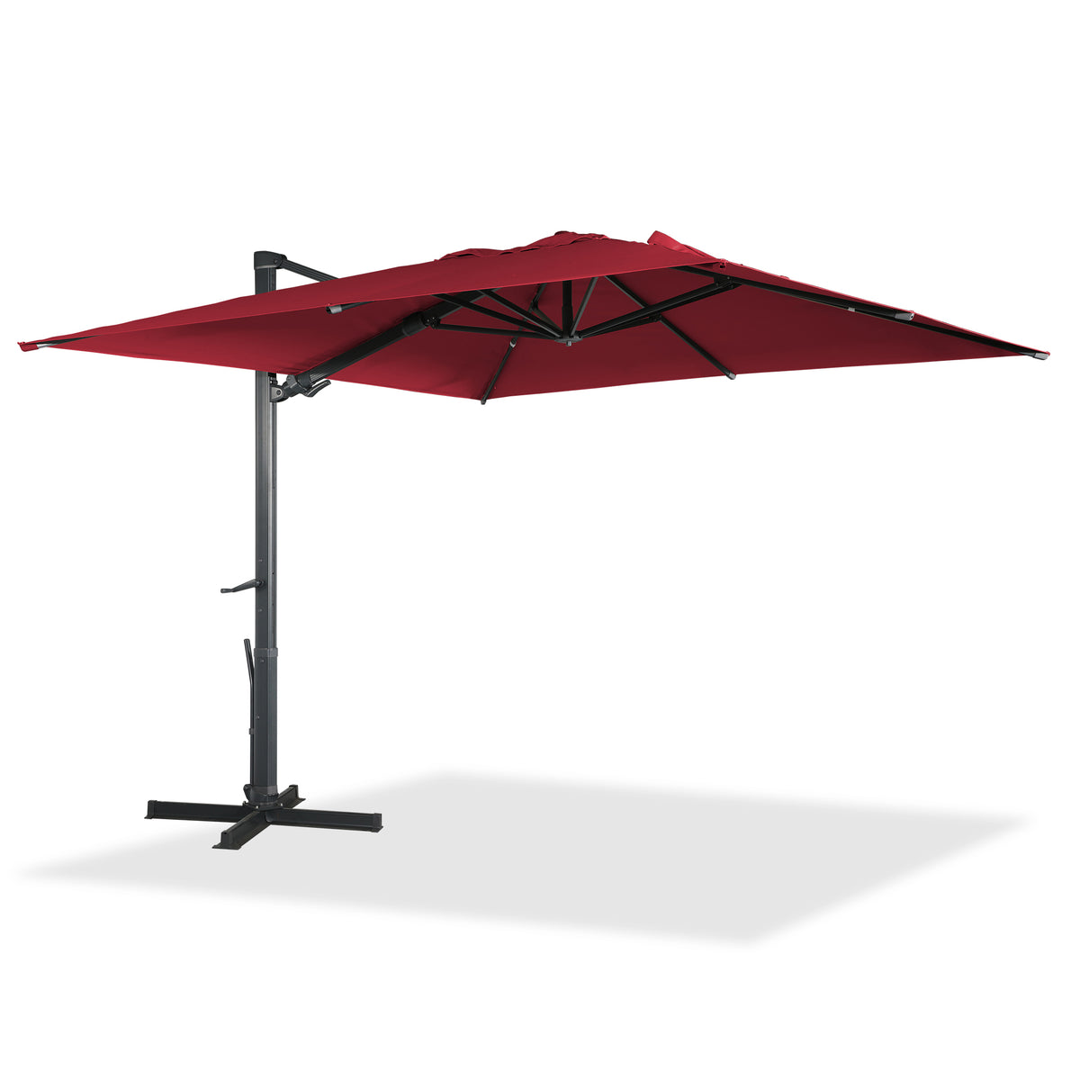 3*3M Roman umbrella, wine red with cross-shaped umbrella stand and LED lights