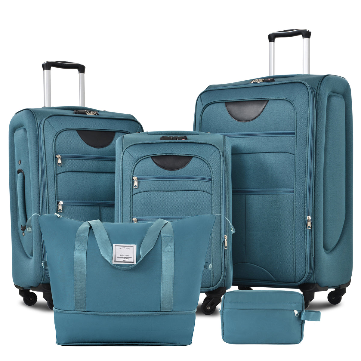 Green Softside Luggage 3-Piece Expandable Set with Duffel Bag - 22/26/30 IN Lightweight Polyester Spinner Suitcase