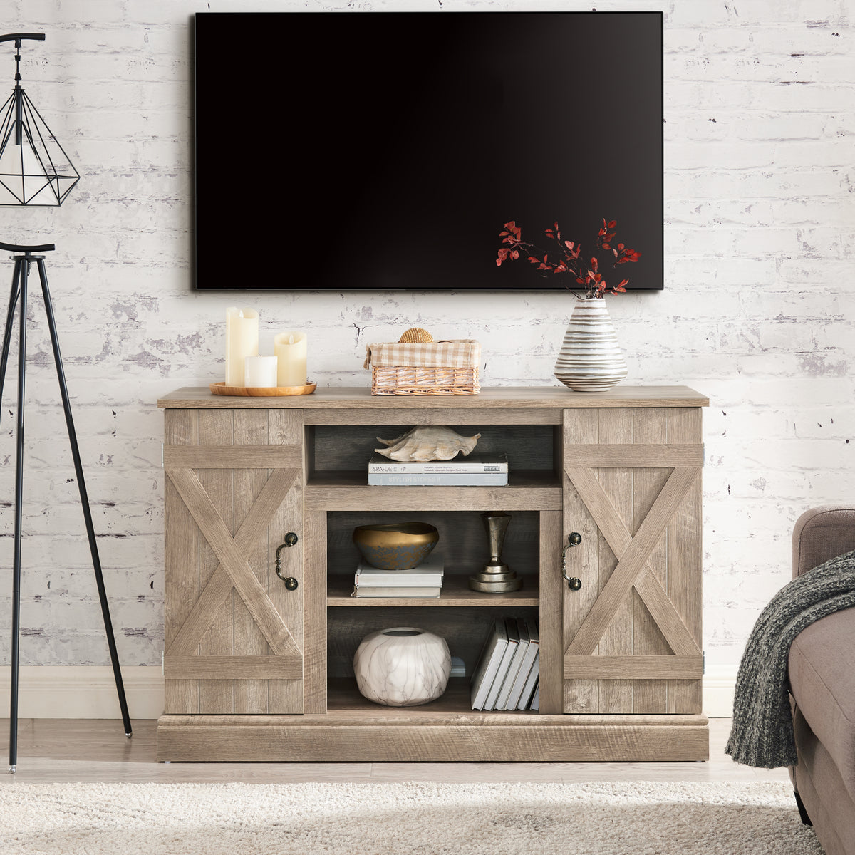 Farmhouse Classic Media TV Stand Antique Entertainment Console for TV up to 50' with Open and Closed Storage Space, Ashland Pine, 47'W*15.5'D*30.75'H