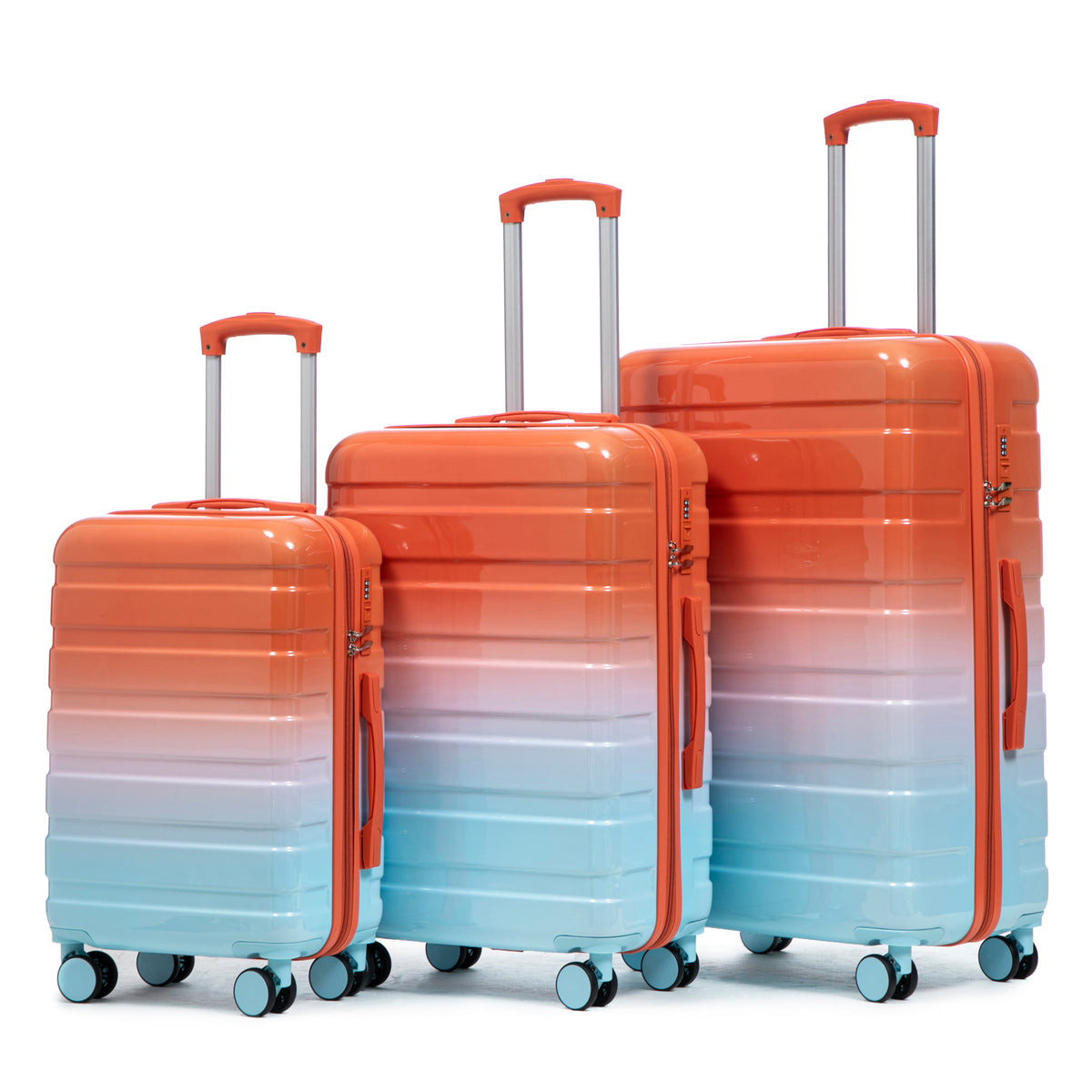 Blue+Red Gradient PC Spinner Luggage Set 20'/24'/28', 3-Piece with Combination Lock & Silent Wheels