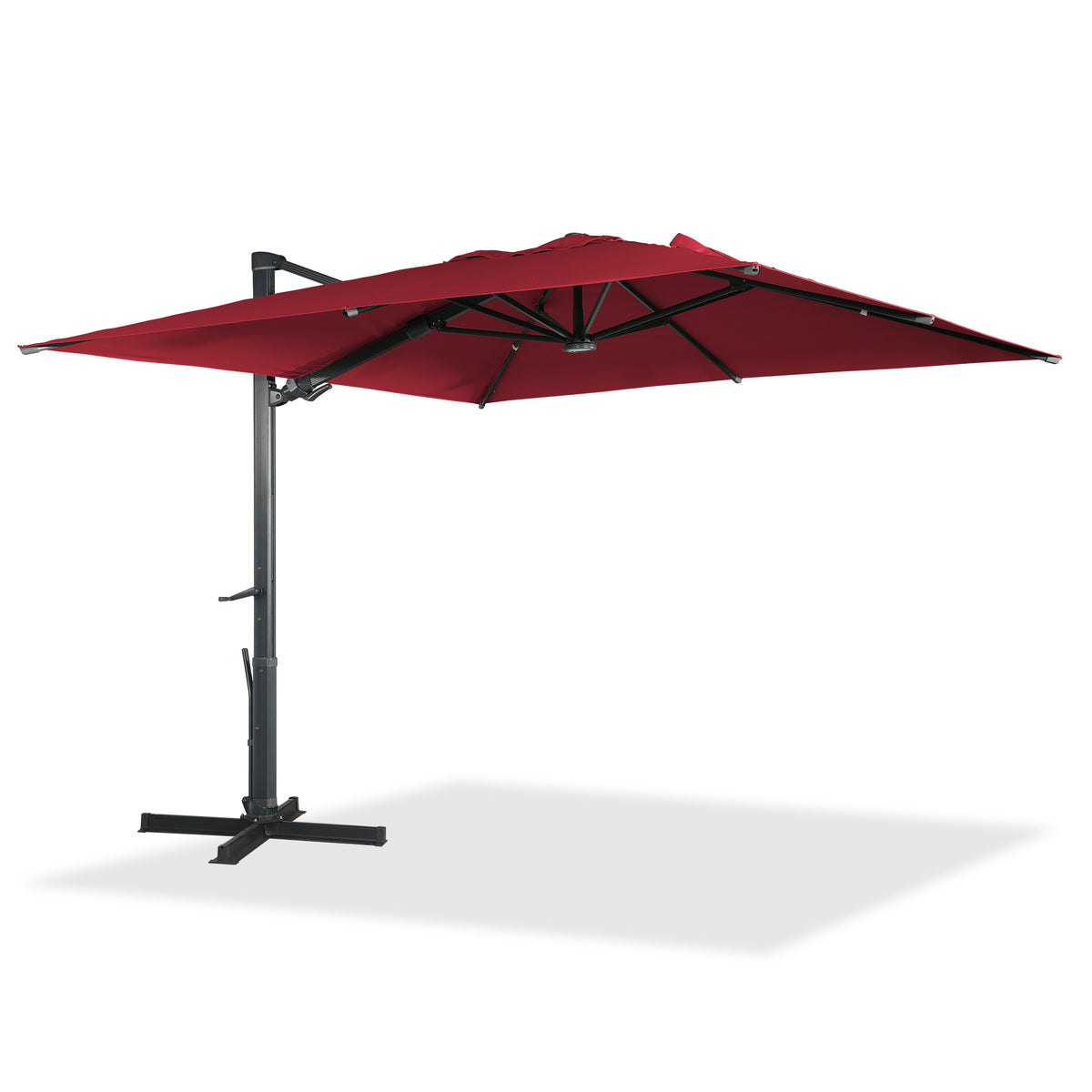 3*3M Roman umbrella, wine red with cross-shaped umbrella stand and LED lights